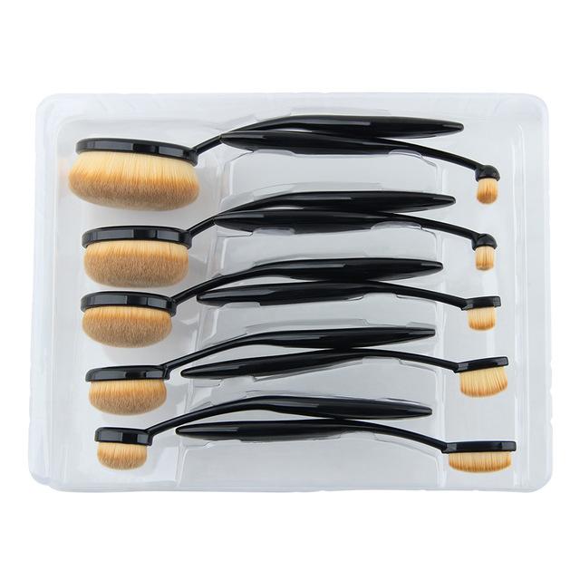 10 Pc Oval Makeup Brush Set - Cijbee